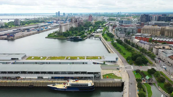 An aerial view of the harbour in Montreal, Quebec, Canada