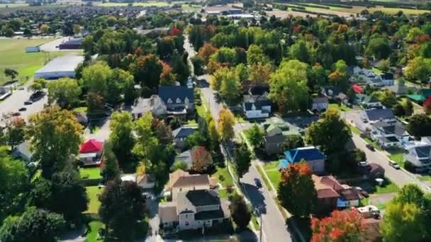 Красочный Аэродинамический Вид Уотерфорда Онтарио Канада Осенью — стоковое видео