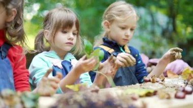 Orman anaokulu. Mutlu Anaokulu ya da okul grubu çocukları parkta ya da ormanda bataklıkta kil heykeli oynuyorlar. Açık havada küçük bir çocuk çamurla oynarken eğleniyor. Yaz kampı merakı, doğada çocuk eğlencesi.