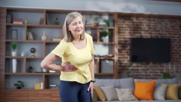 Senior Mature Woman Pain Right Side Abdomen Appendix Gynecological Diseases — Vídeo de Stock