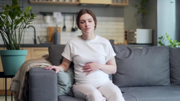 Portrait Young Pregnant Woman Patient Consults Online Doctor Video Call — Wideo stockowe