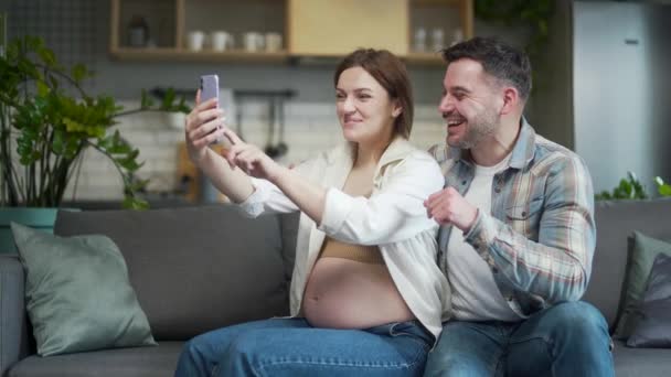 Young Happy Couple Chatting Online Video Call Using Mobile Phone — Stok video