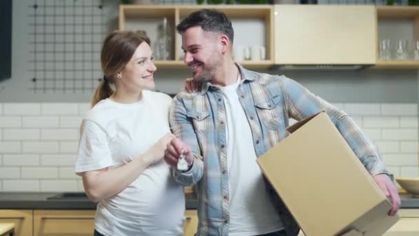 Portrait Proud Young Happy Family Expecting Baby Pregnant Woman Husband — Stockvideo