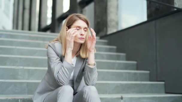 Sad Business Woman Employee Depression Office Worker Formal Suit Sitting — Αρχείο Βίντεο