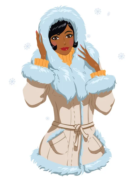 Mulatta in winter clothes — Stock Vector