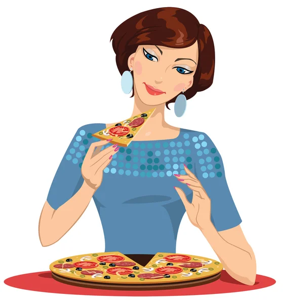 Chica en la pizzería — Vector de stock