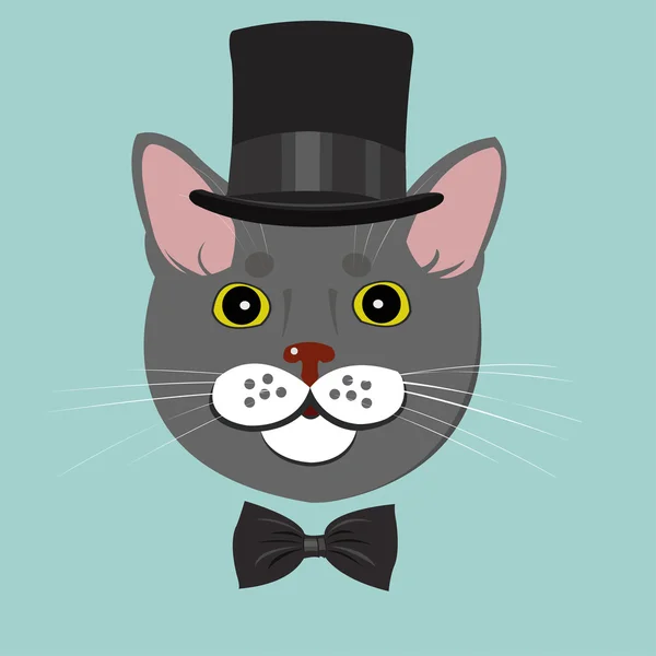 Elegante gato en sombrero de copa y pajarita — Archivo Imágenes Vectoriales