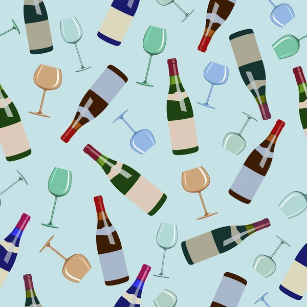 Botellas patrón sin costura de vino y vasos — Vector de stock