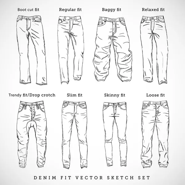 Denim fit vector sketch set — Stock Vector