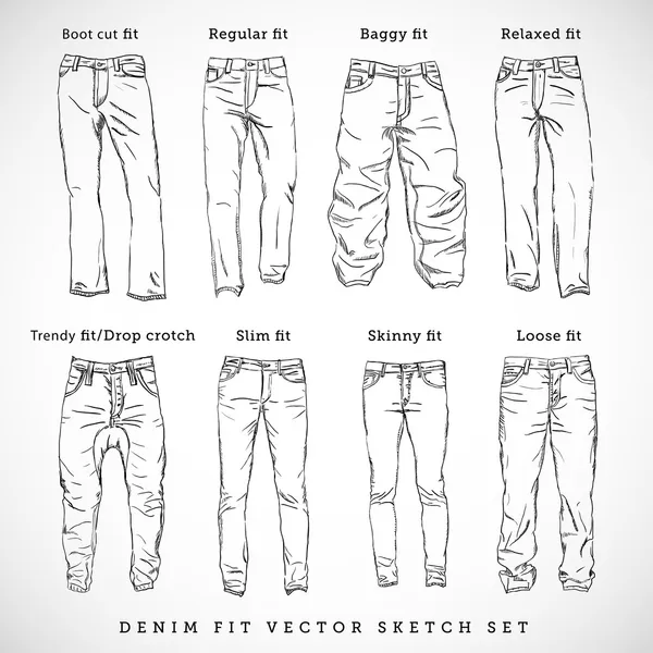 Juego de bocetos vectoriales Denim fit — Vector de stock