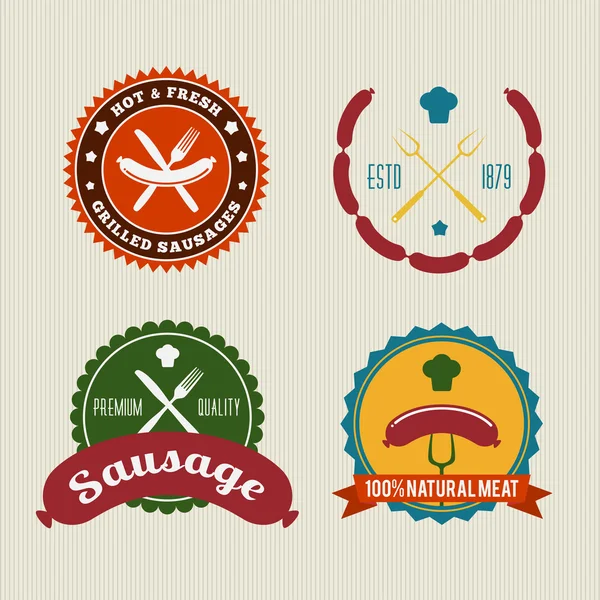 Sausage badges vintage vector set — Stock Vector