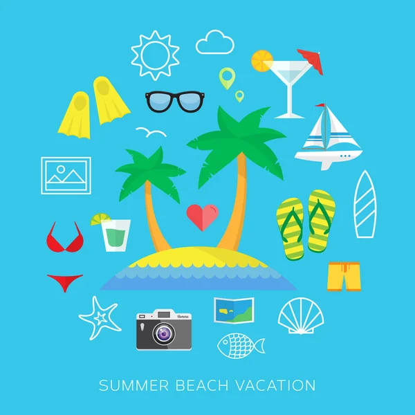 Vacaciones de verano vector plano icono conjunto — Vector de stock