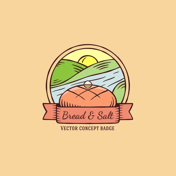 Bread and Salt hand drawn vintage vector badge — Stock Vector