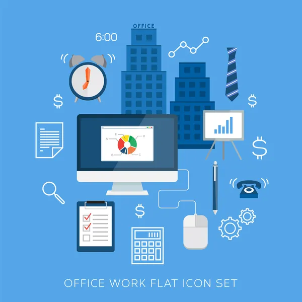 Büro Arbeit flache Vektor Icon Set — Stockvektor