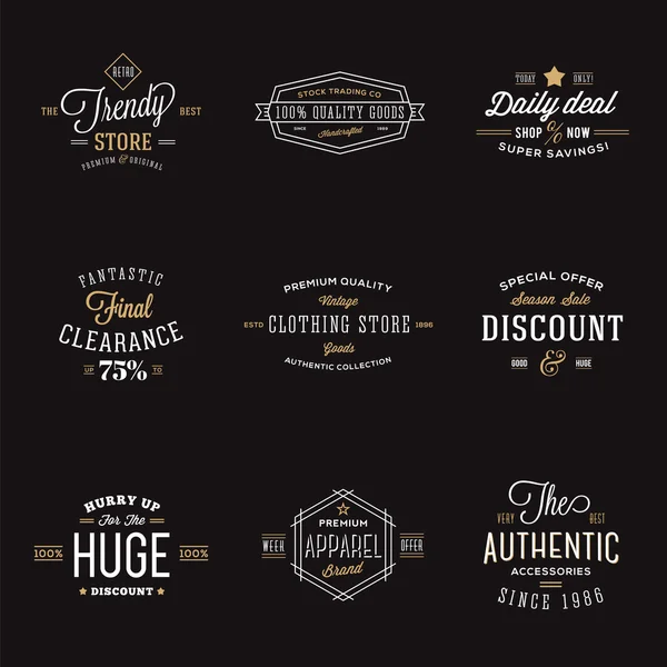 Retro Tipografia Abstract Vector Discount and Sale Label Set — Vetor de Stock