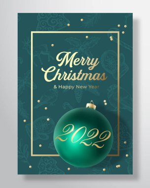 Noel ve Yeni Yıl Vekil Kutlama Kartı, Poster veya Desen Arkaplanı. Yeşil ve Altın Renkler, Parıltı ve Tipografi. Yumuşak Gölgeli Xmas Oyuncak Balosu. Tatil Sosyal Medya Dekorasyon SancağıName