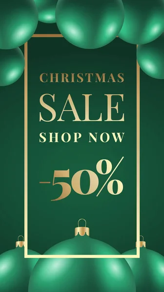 Kerstverhalen Vector Advertentiekaart of Affiche. Seizoen Promo Achtergrond met realistische Baubles en Sale Text Copy Space. Nieuwjaar Wintervakantie Discount Story Decoratie Sjabloon — Stockvector