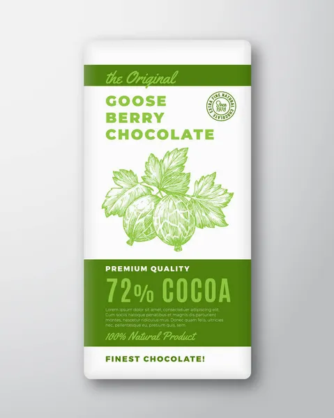 Orijinal En İyi Çikolata Soyut Vektör Paket Tasarımı Etiketi. Modern Typography and Hand Drawn Gooseberry Berries Sketch Siluet Arka plan Düzeni. İzole edilmiş — Stok Vektör