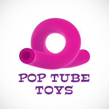 Corrugated Pipe Vector Logo, Etiket veya İşaret Şablonu 'ndan Duyusal Çocuklar Oyuncağı. Renkli Plastik Esnek Kablo Anti Stres Tüpü Çocuklar Tipografi Oyuncak. İzole edilmiş