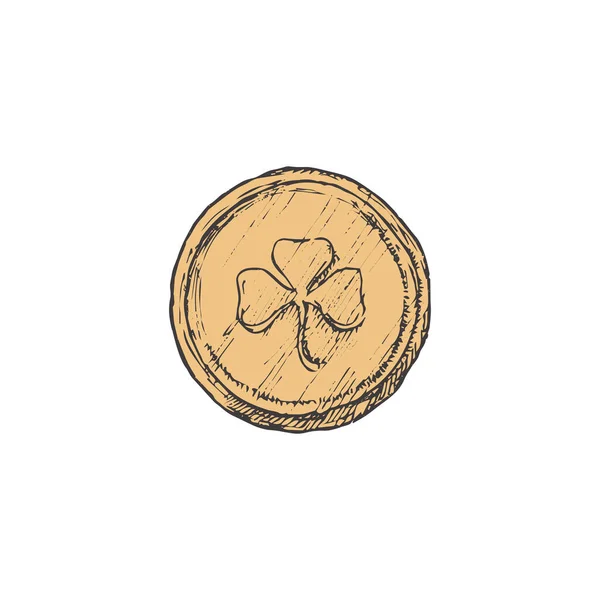 Dessiné à la main Saint Patricks Day Illustration vectorielle couleur argent. Golden Coin Abstract Sketch. Irish Holiday Gravure Style Dessin Isolé — Image vectorielle