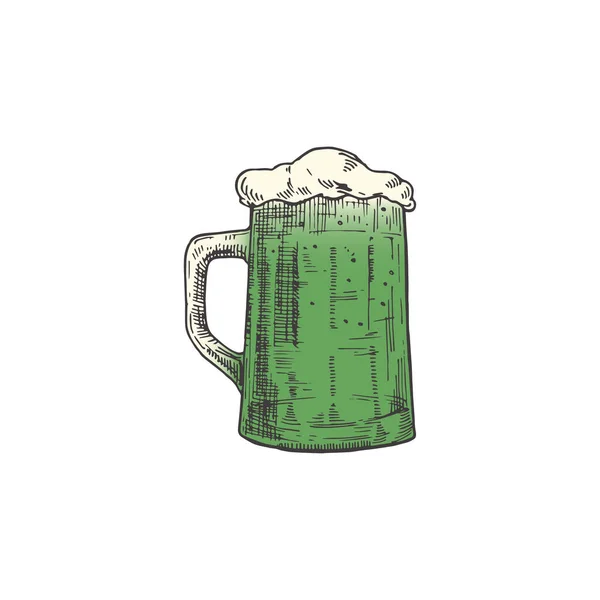 Dessiné à la main Saint Patricks Day Illustration vectorielle de couleur. Mug plein de croquis abstrait de bière. Irish Holiday Gravure Style Dessin Isolé — Image vectorielle