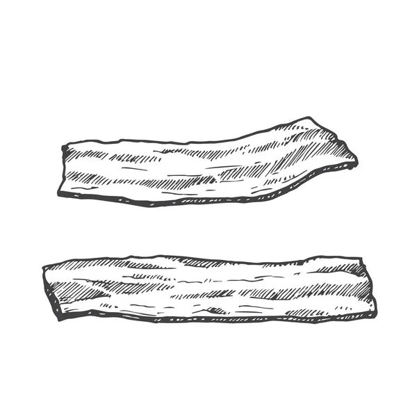 Bacon bitar. Handritad Skiss Fläskkött vektor Illustration. Naturlig mat Doodle Isolerad — Stock vektor