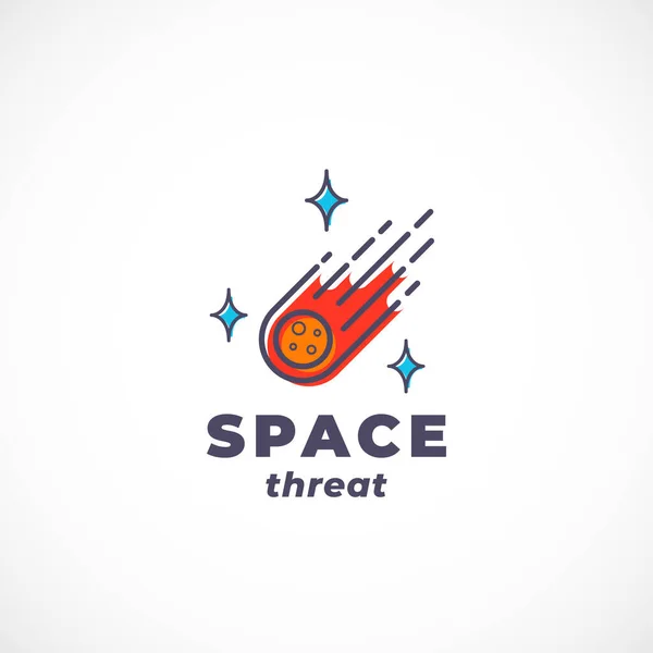 Space Threat Abstraktes Vektorzeichen, Symbol, Logo-Vorlage. Umreißen Sie die Silhouette des außerirdischen Meteoriten mit moderner Typografie. Science Fiction Fantastisches Emblem isoliert — Stockvektor