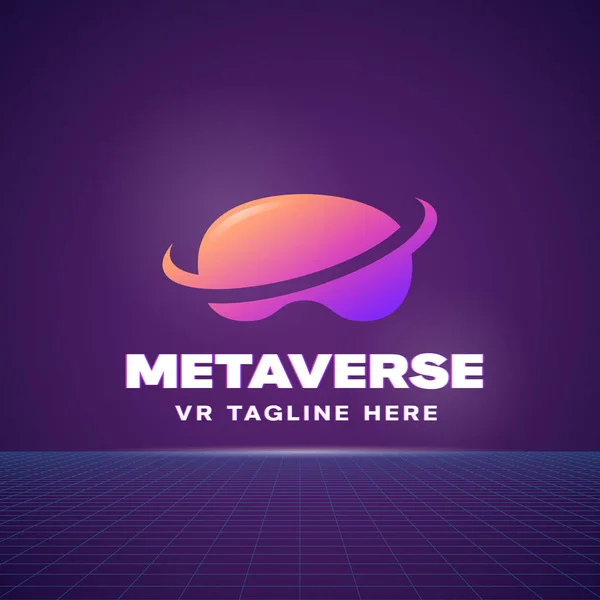 Metaverse Abstract Vectorteken, Symbool, Logo Template. Virtual Reality Goggles met Vervormde Typografie. Cyberspace Embleem geïsoleerd — Stockvector