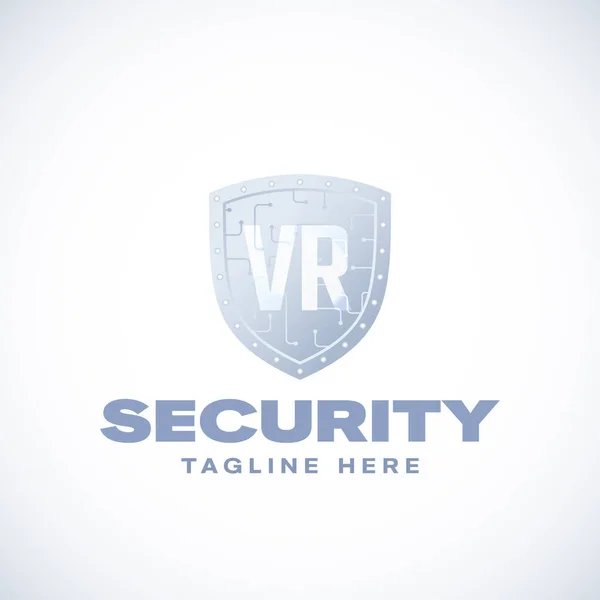 Virtuální realita Bezpečnost Abstraktní vektorový znak, Symbol, Logo šablona. Digital Space Safety Circuit Shield Guard. VR Cyberspace Protective Technology Emblem Izolovaný — Stockový vektor