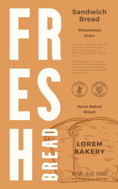 Taze Pişmiş Ekmek Soyut Vektör Paket Tasarımı Etiketi. Modern Typography Banner Hand Sandviç Ekmek Parçası Çizim Silueti Renkli Kağıt Arkaplan Düzeni İzole Edildi