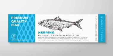 Premium Kaliteli Ringa Vector Paketleme Etiketi Modern Tipografi ve El Yazması Balık Silueti Deniz Ürünleri Ürünleri Arkaplan Planı