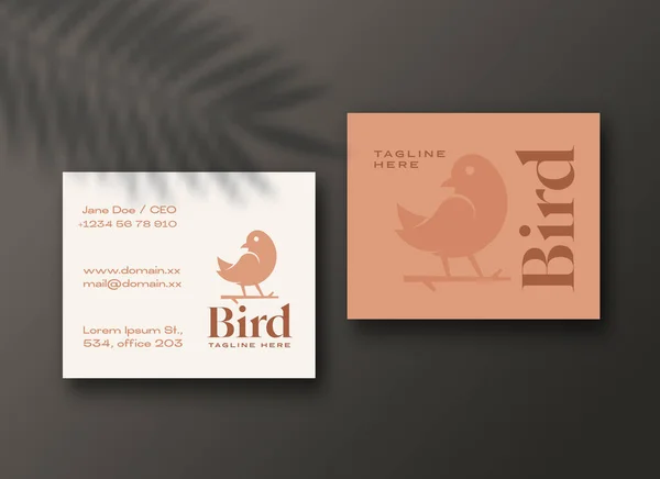 Bird on a Stick modernes Logo und quadratische Visitenkarten-Vorlage. Realistische Vector Stationary Mockups Szene mit Schatten-Overlay. Dekoratives Layout von oben — Stockvektor