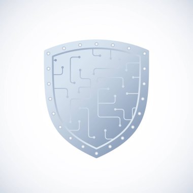 Sanal Gerçeklik Güvenliği Soyut Vektör İşareti, Sembol Şablonu. Dijital Uzay Güvenliği Devre Koruyucusu. VR Siber Alan Koruyucu Teknoloji Simgesi İzole Edildi