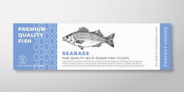 Premium Kaliteli Deniz Veri Paketleme Etiketi Modern Tipografi ve El Yazması Balık Silueti Deniz Ürünleri Ürünleri Arkaplan Düzeni