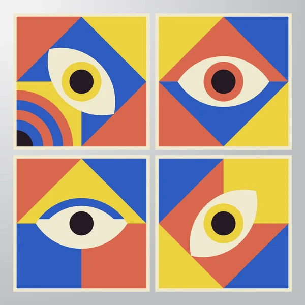 Bauhaus oko mozaika geometria wektor dekoracyjne ilustracje Collection Streszczenie minimalistyczne modułowe płaskie szablony sztuki zestaw — Wektor stockowy