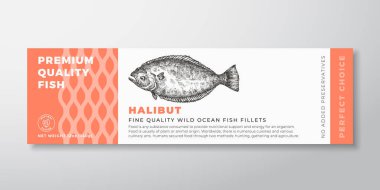 Premium Kaliteli Deniz Veri Paketleme Etiketi Modern Tipografi ve El Yazması Balık Silueti Deniz Ürünleri Ürünleri Arkaplan Düzeni