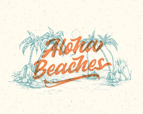Litery Plażach Aloha Havaiian Letni Znak Tropikalny Etykieta Vintage Szablon — Wektor stockowy