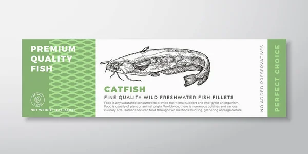 Premium Quality Catfish Vector Packaging Label Design Modern Typography Hand — Vettoriale Stock