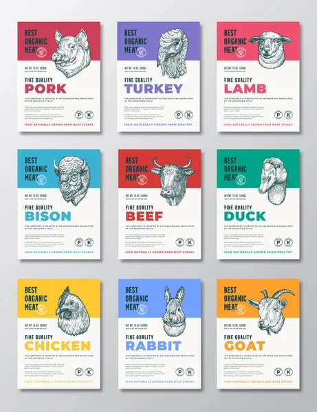 Best Organic Meat Poultry Vector Packaging Design Label Templates Set — Stock vektor