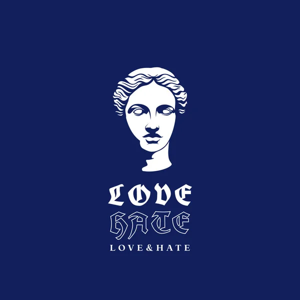 Love Hate Modern Classics Typography Slogan Antique Statue Head Collage — Vector de stock