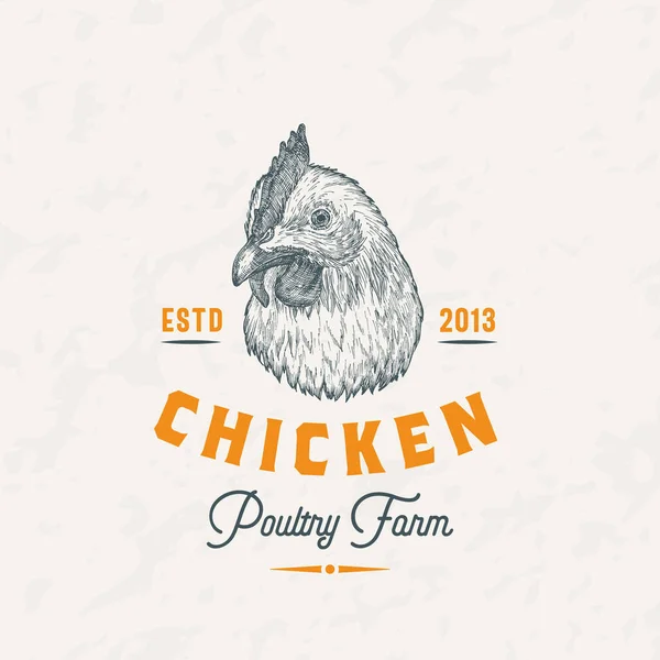 Chicket Meat Farm Retro Badge Logo Template Hand Drawn Hen — Vector de stock