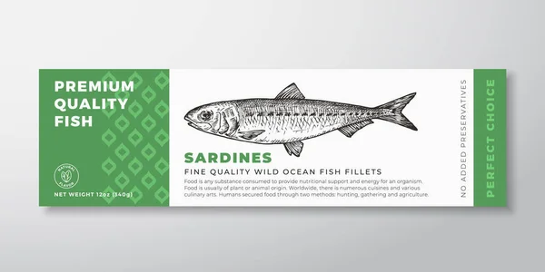 Hochwertige Sardinen Vector Packaging Label Design Moderne Typografie Und Handgezeichnete — Stockvektor