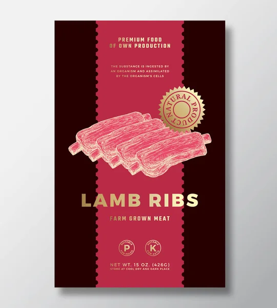 Farm Grown Lamb Ribs Abstrakt Vector Packaging Label Design Template — Stockový vektor