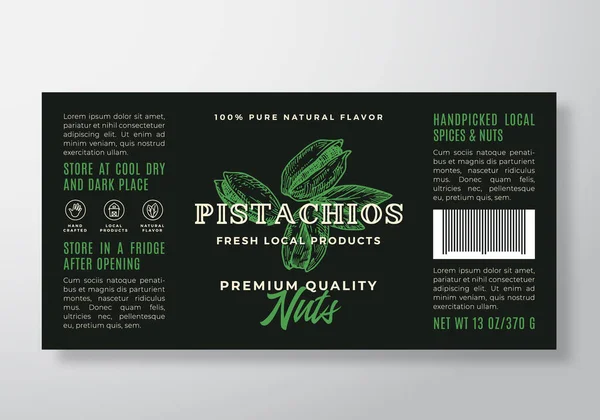 Pistachos Plantilla Etiqueta Alimentos Diseño Abstracto Diseño Empaquetado Vectorial Banner — Archivo Imágenes Vectoriales
