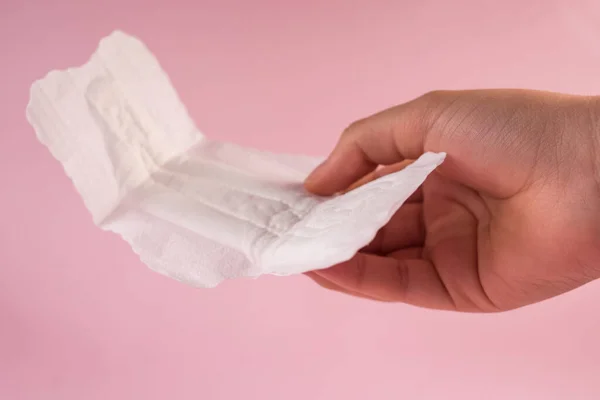 Hand Holding Sanitary Napkin Young Women Pink Fotografia De Stock
