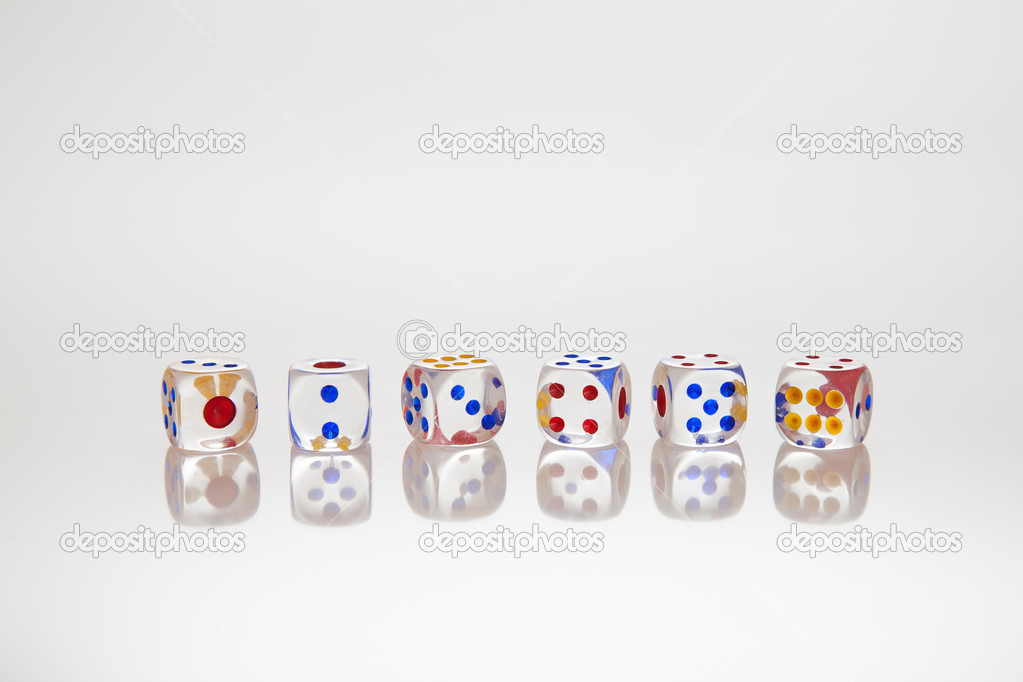 six transparent dices