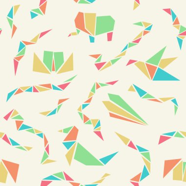 renkli origami hayvan ve nesneler üzerinde beyaz arka plan ile Seamless Modeli