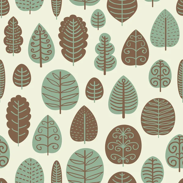Lindo patrón sin costura con varios árboles — Vector de stock