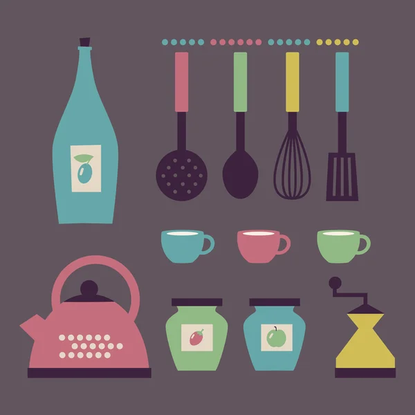 Retro tarzı mutfak aksesuarları kümesi