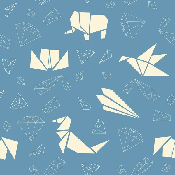 Nahtloses Muster mit Origami auf blauem Hintergrund — Stockvektor